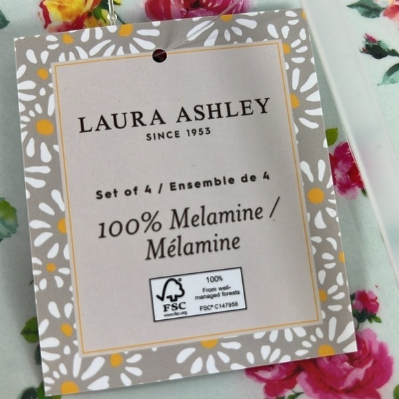 Laura Ashley Melamine Dinner Plates Floral Pink Light Green 11" Set of 4 NEW - Picture 3 of 5